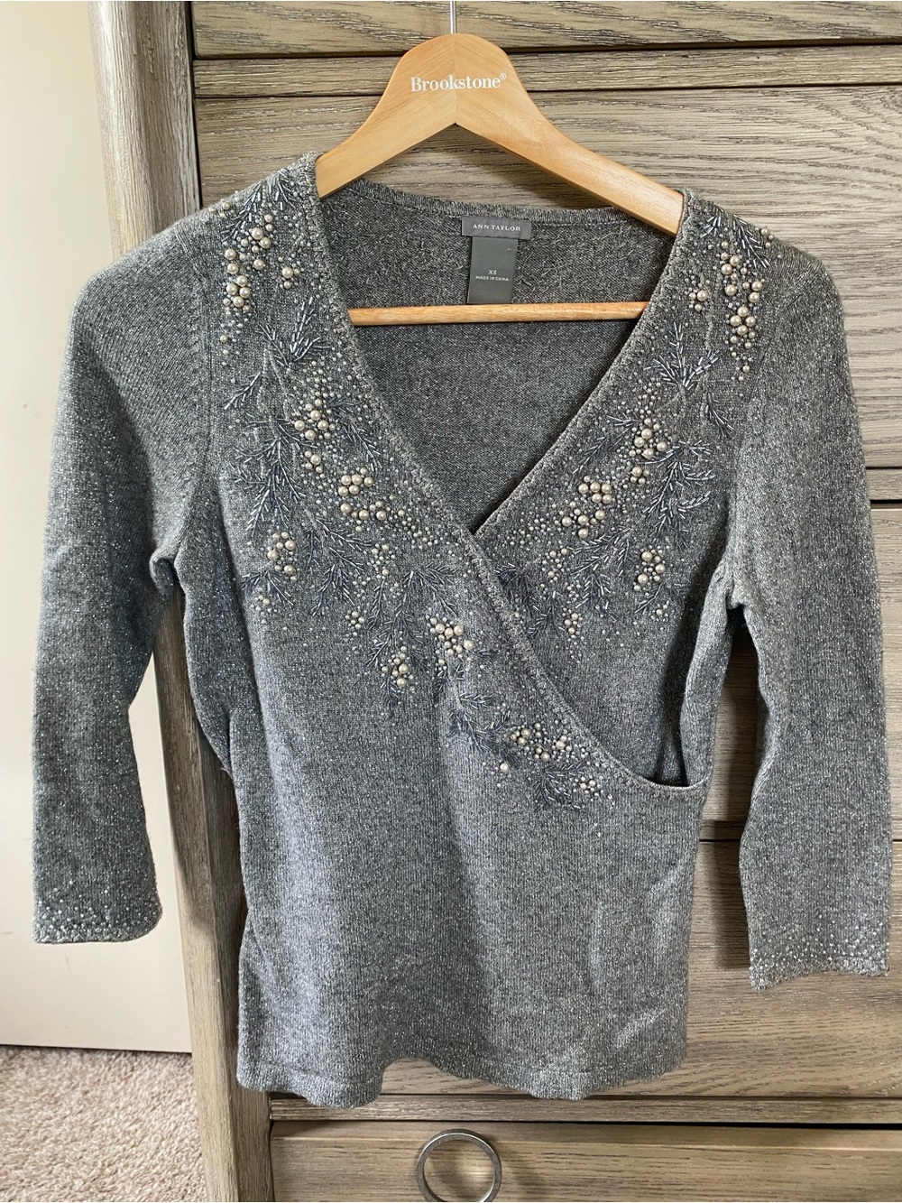 Ann Taylor Embellished Shimmer Sweater XS